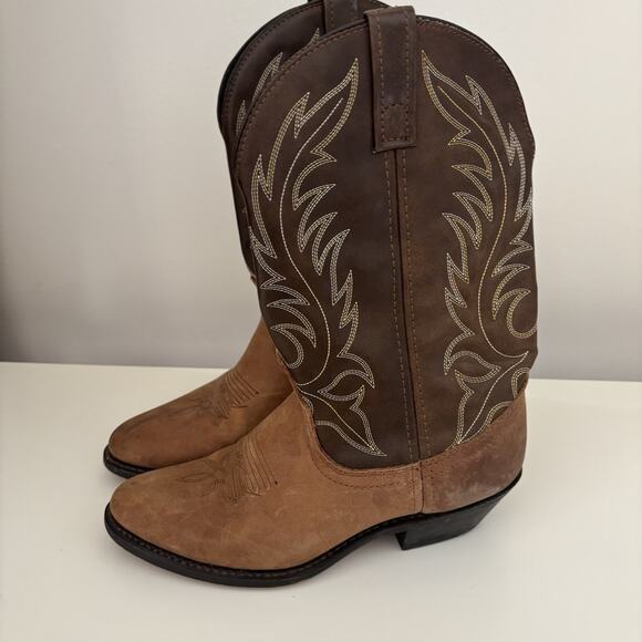 Laredo Women's Size 7 Lea Vamp Fox Brown Leather Cowboy Cowgirl Boots - Picture 2 of 5